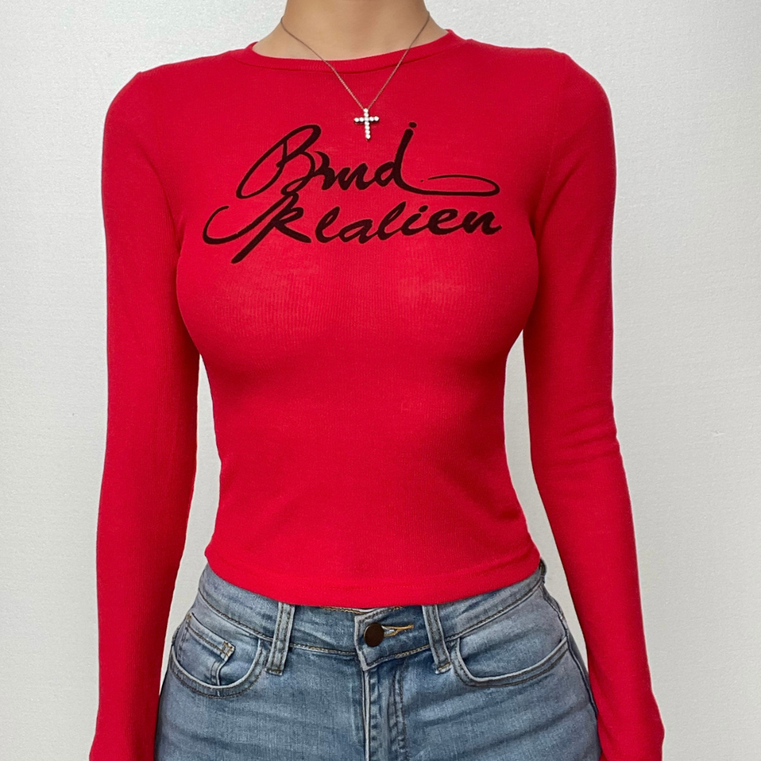 Ribbed long sleeve see through contrast crewneck crop top