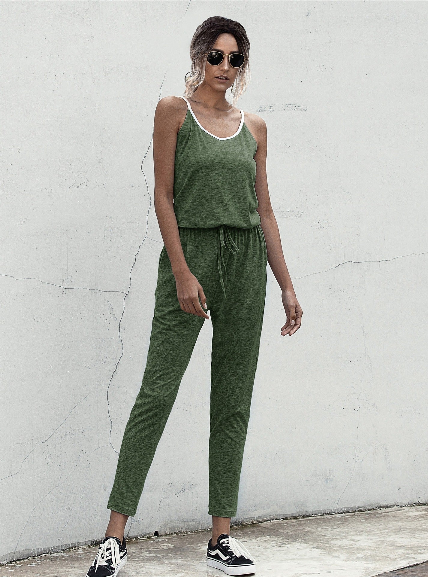 Suspenders Jumpsuit Drawstring Lace-up Rompers With Pocket