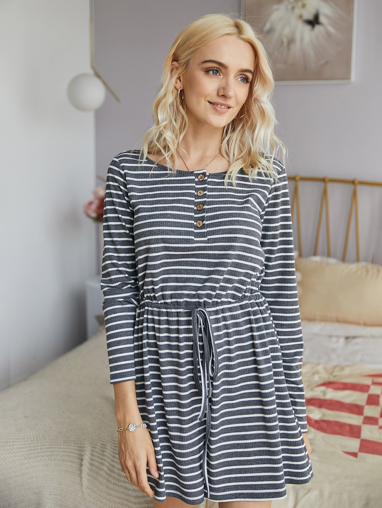 Striped Lace-up Single-breasted Jumpsuits Loungewear Rompers