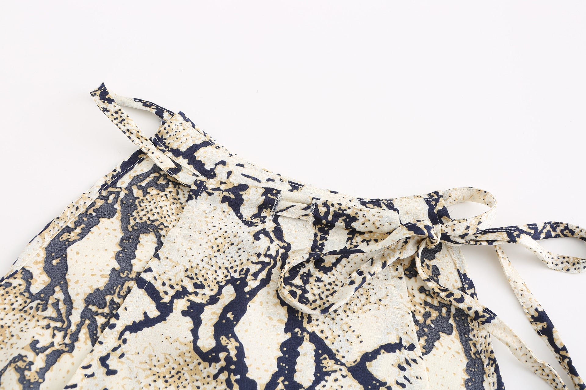 Snakeskin Grain Printed Halter Elastic Waist Split Maxi Dresses