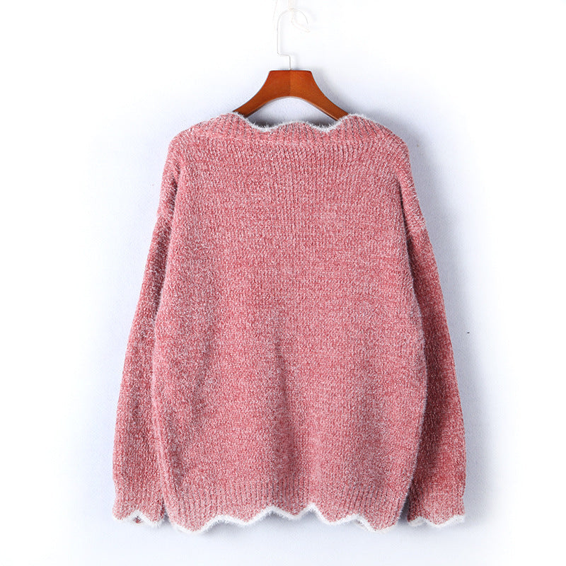 V-neck Ruffle Collar Knit Sweaters