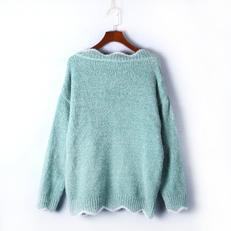 V-neck Ruffle Collar Knit Sweaters