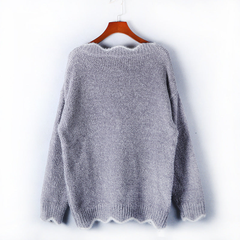 V-neck Ruffle Collar Knit Sweaters