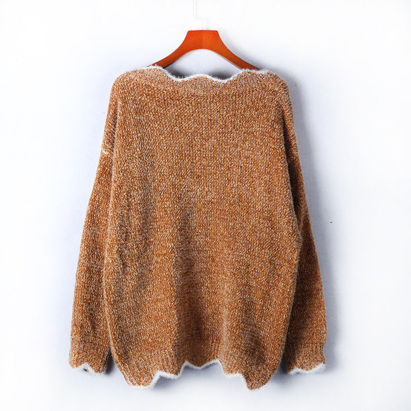 V-neck Ruffle Collar Knit Sweaters