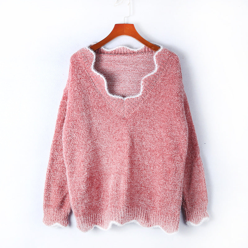 V-neck Ruffle Collar Knit Sweaters