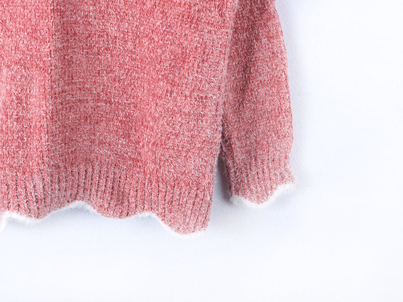 V-neck Ruffle Collar Knit Sweaters