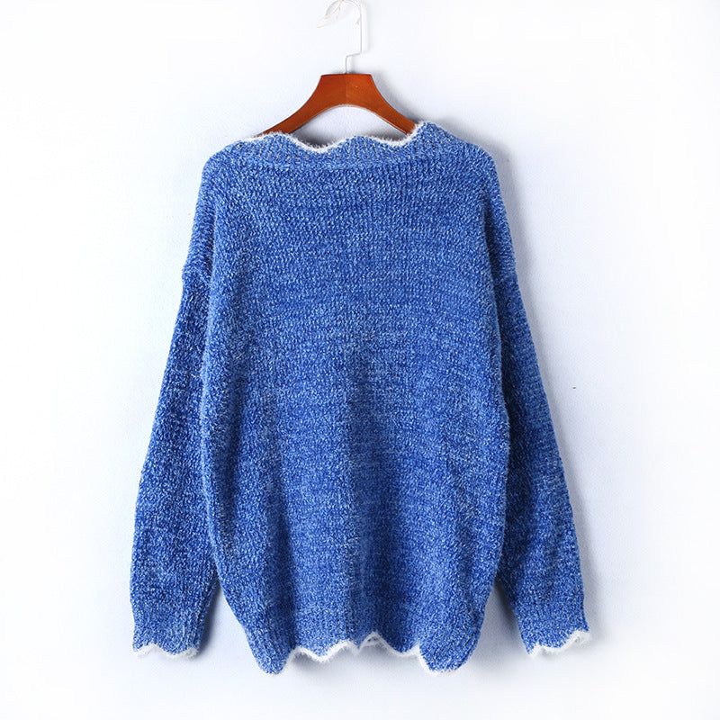 V-neck Ruffle Collar Knit Sweaters