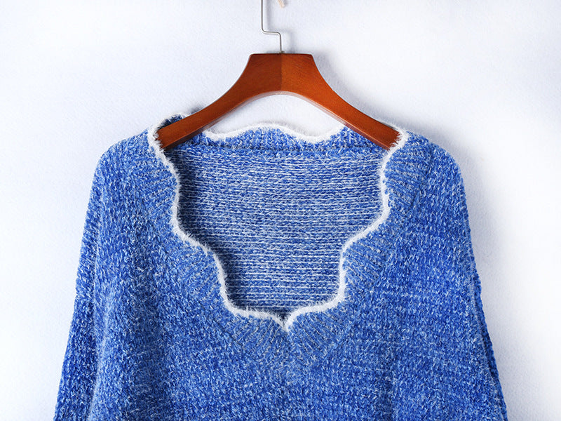 V-neck Ruffle Collar Knit Sweaters