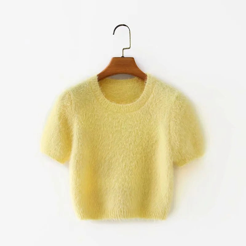 Yellow Crop Tops Knitting Mini Dresses Skirt Two-piece Set