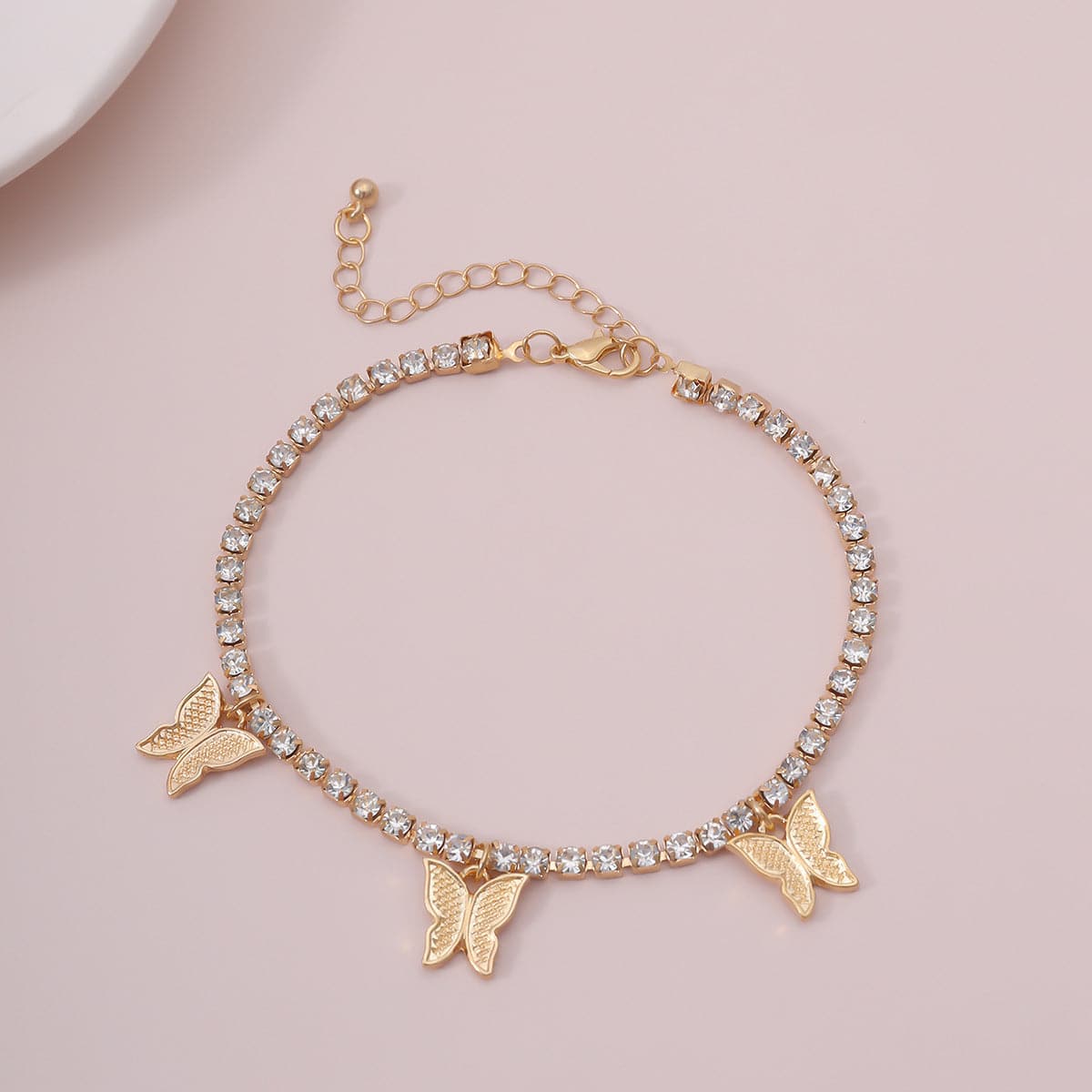 Butterfly pendant rhinestone anklet