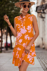 V Neck Floral Print Sleeveless Mini Dress