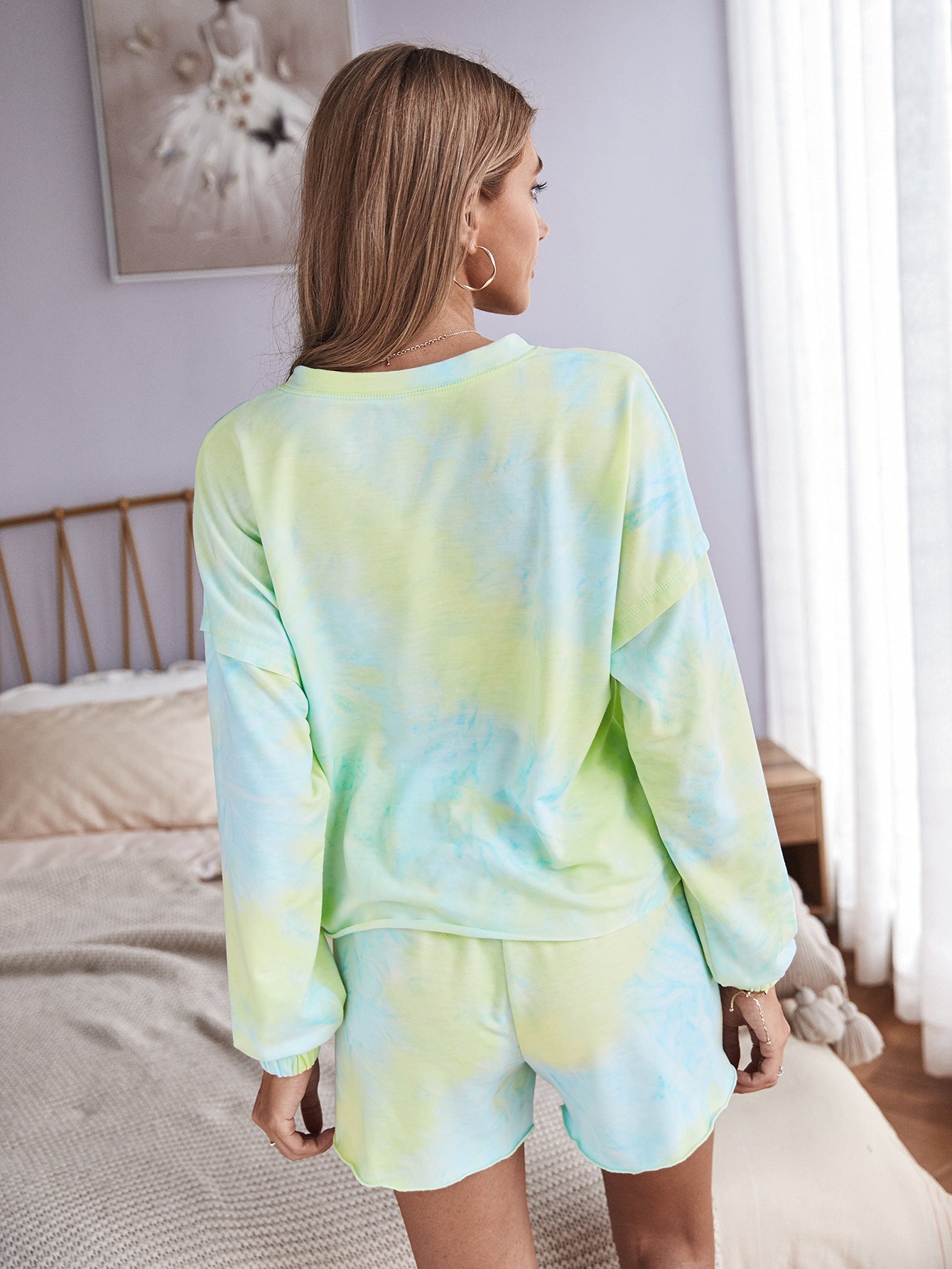 Tie Dye Single-breasted Loungewear Long Sleeves Tops Shorts Two-piece