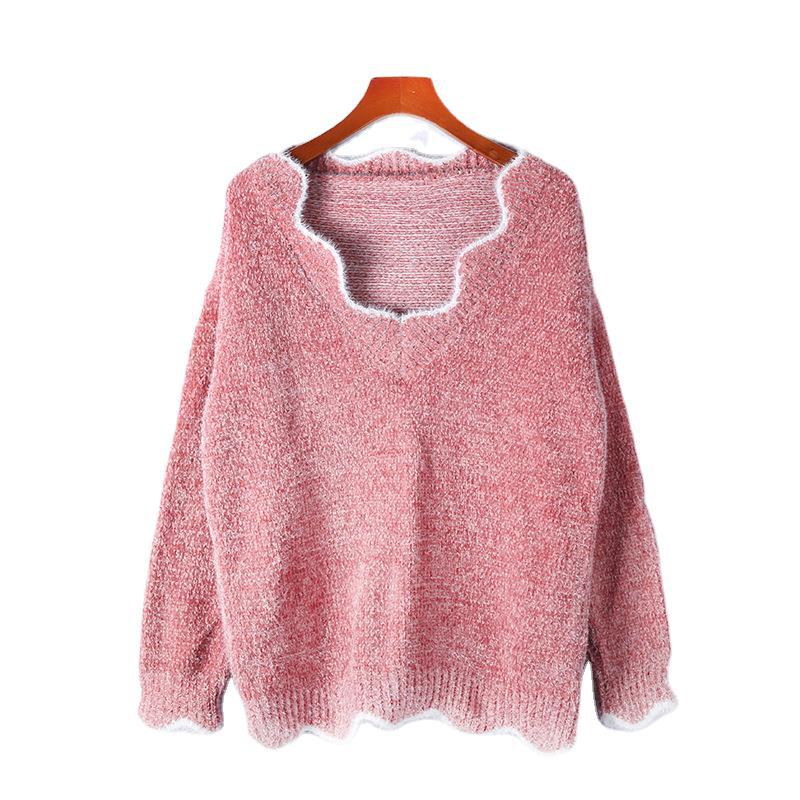 V-neck Ruffle Collar Knit Sweaters
