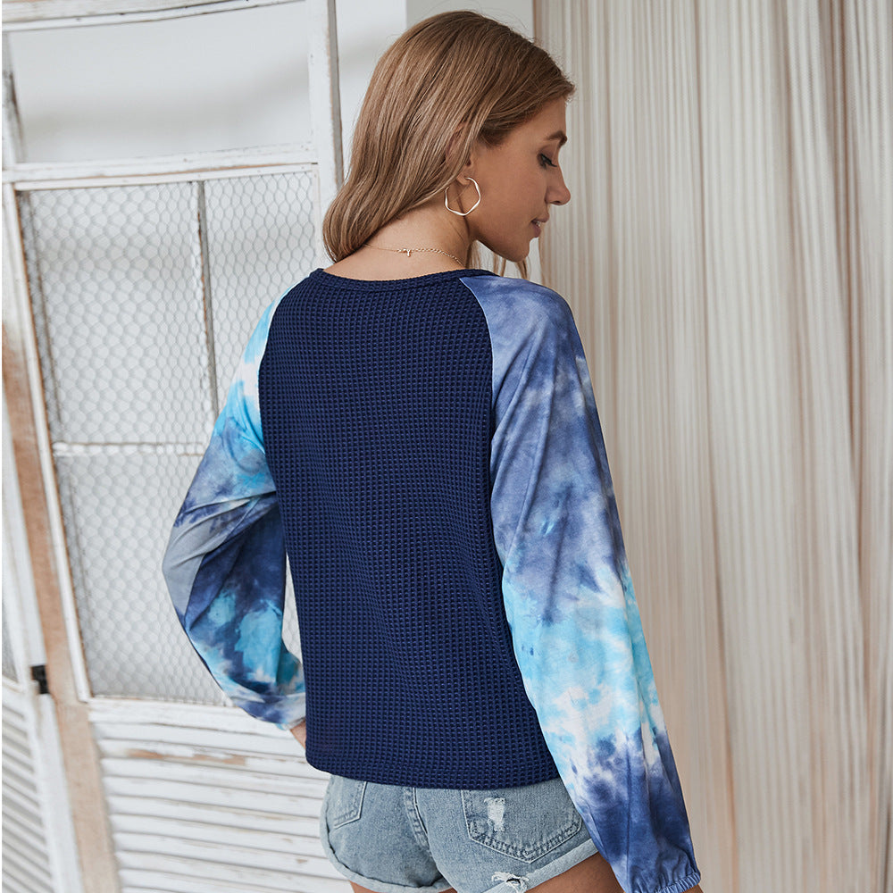 Tie-dye V-neck Cross Strappy Casual Tops