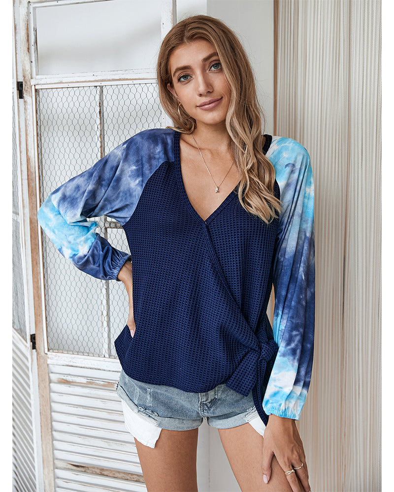 Tie-dye V-neck Cross Strappy Casual Tops