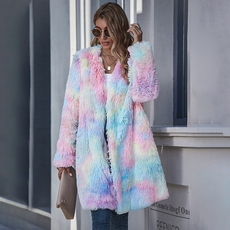 Ttie-dye Cardigan Casual One Fur Outerwear