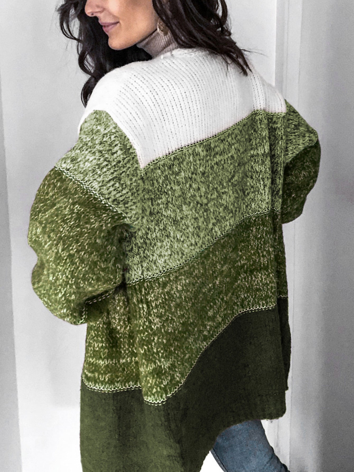 V-neck Contrast Knit Sweater Cardigans