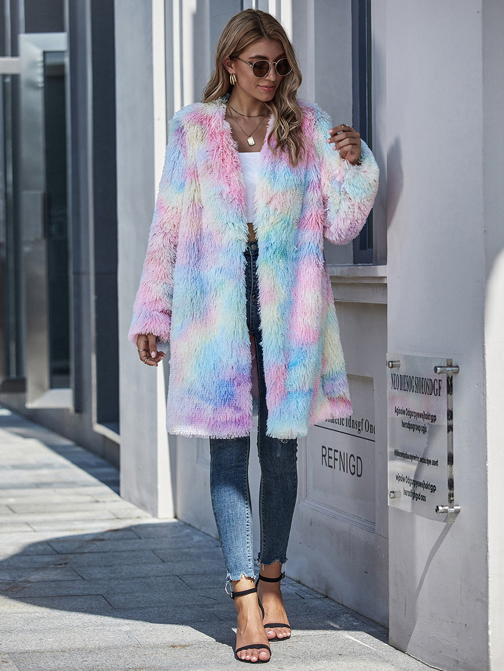 Ttie-dye Cardigan Casual One Fur Outerwear