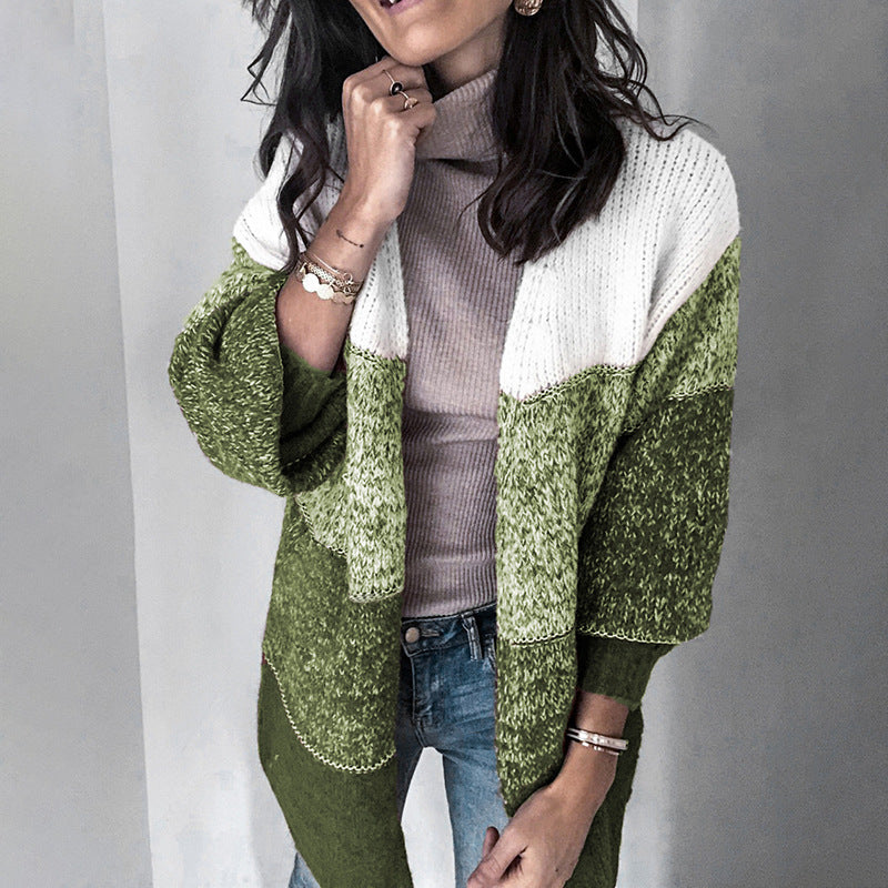 V-neck Contrast Knit Sweater Cardigans