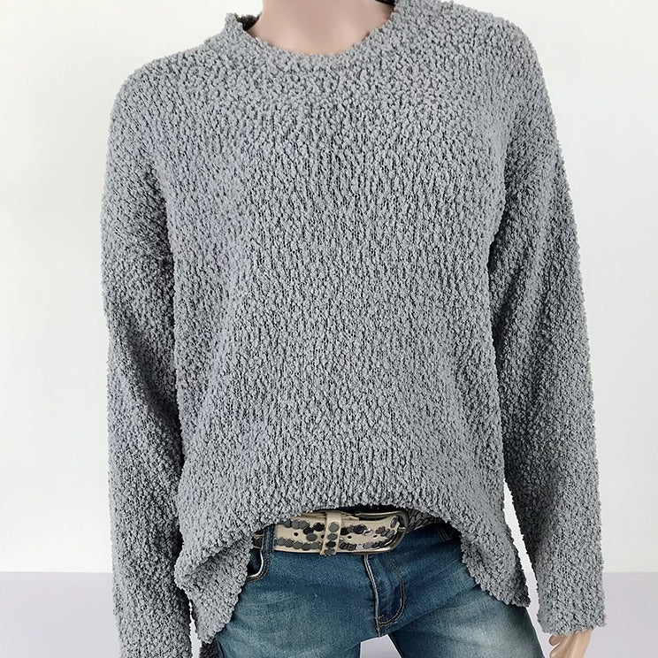 Women's Round Neck Long Sleeve Side Split Sweater