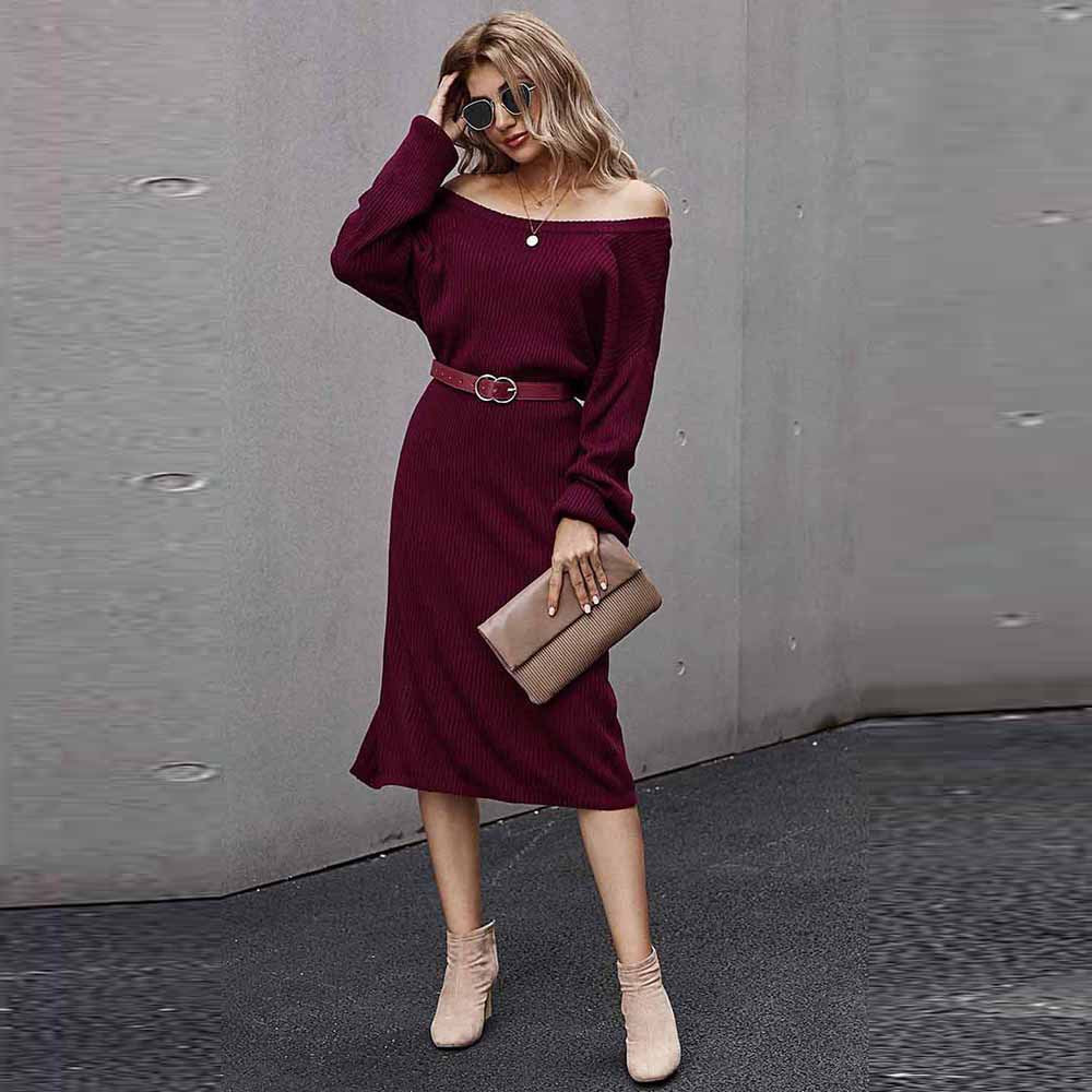 Sweater One Shoulder Backless Split Bodycon Midi Dresses