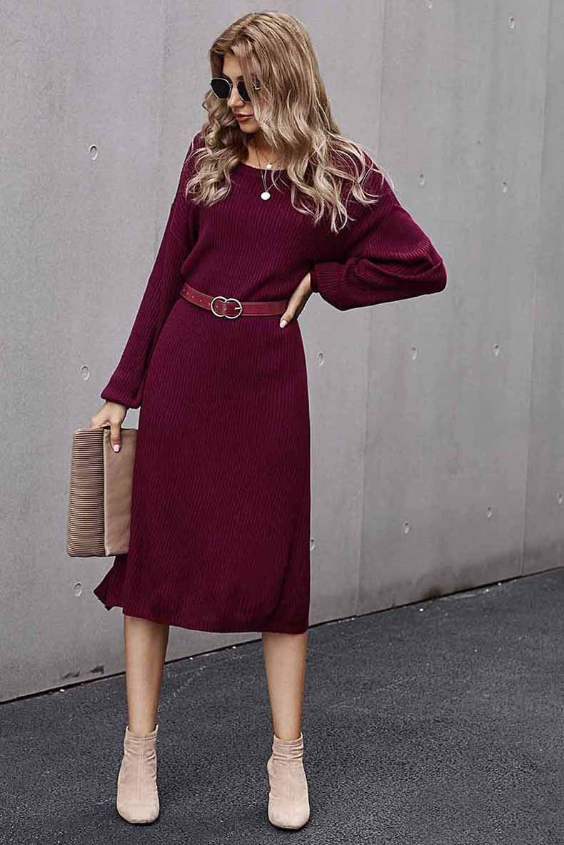 Sweater One Shoulder Backless Split Bodycon Midi Dresses