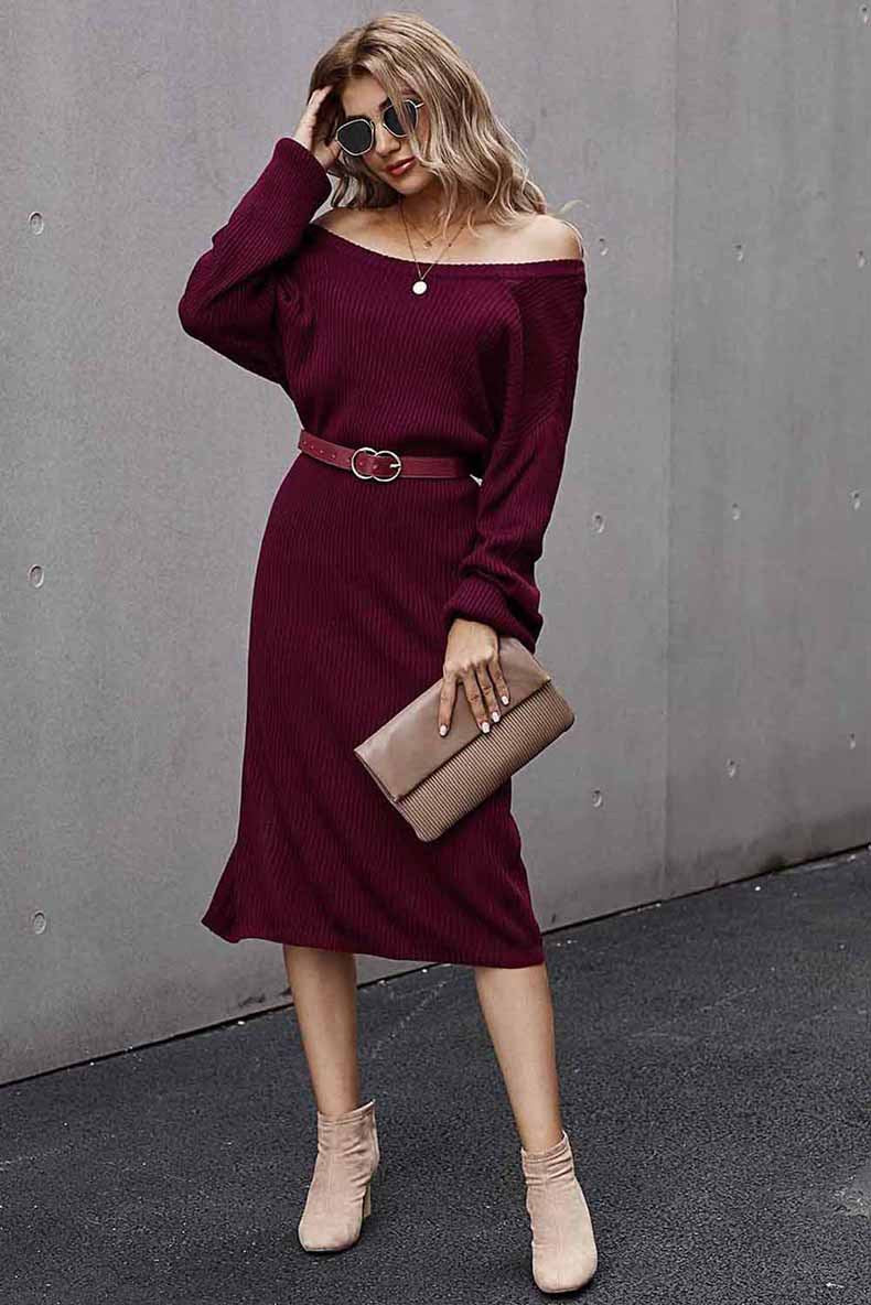 Sweater One Shoulder Backless Split Bodycon Midi Dresses