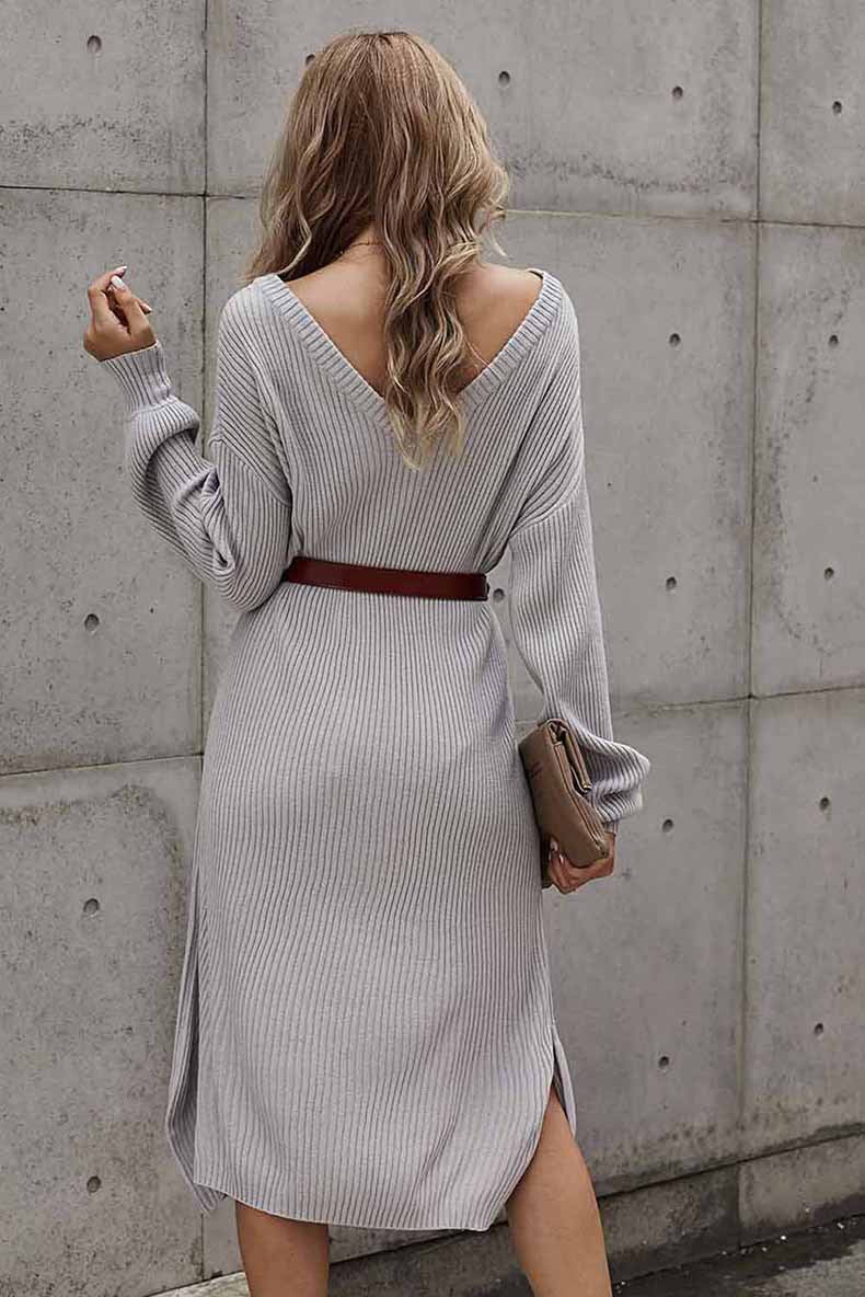 Sweater One Shoulder Backless Split Bodycon Midi Dresses