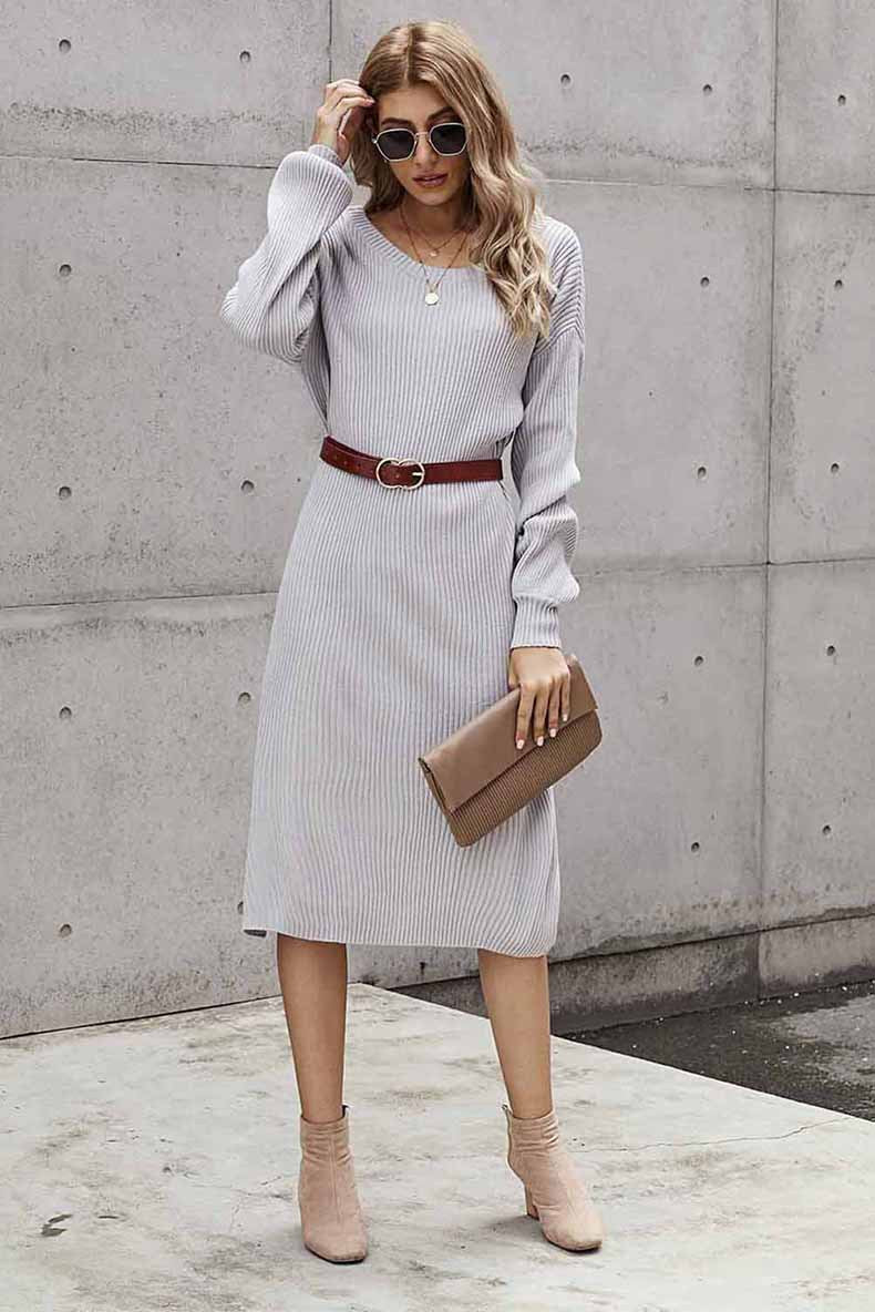 Sweater One Shoulder Backless Split Bodycon Midi Dresses