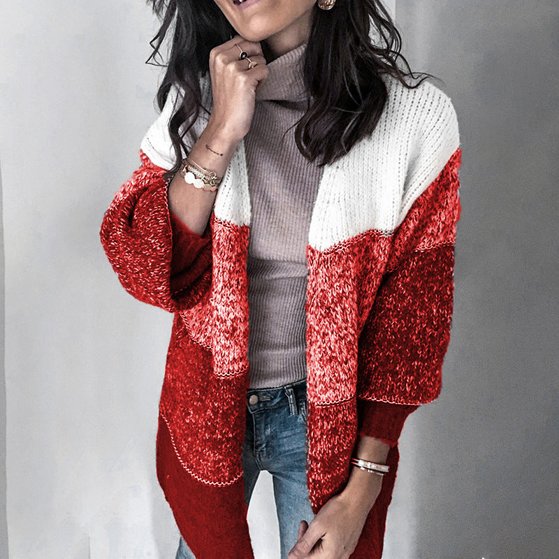 V-neck Contrast Knit Sweater Cardigans