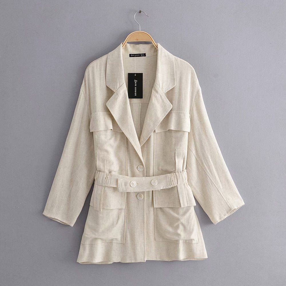 Suit Style Single-breasted Elastic Buckle Belt Coat  Blazers