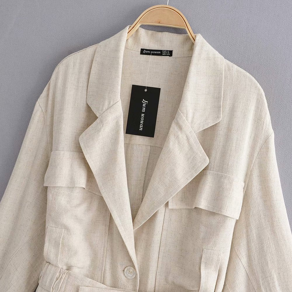 Suit Style Single-breasted Elastic Buckle Belt Coat  Blazers