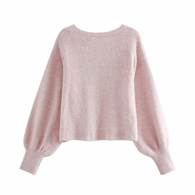 Splicing Single-breasted Lantern Sleeve Cardigan Sweaters Tank Tops