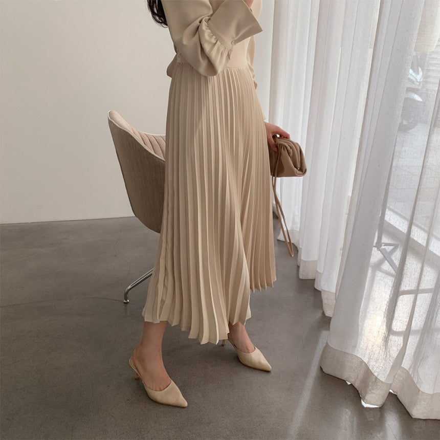 Square Collar Puff Bubble Sleeve Vintage Pleated Midi Dress