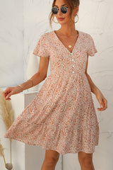 Fashion Printed Ruched Short Sleeve Dress