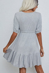 V Neck Drawstring Waist Solid Casual Mini Dress
