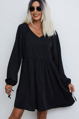 Fashion Solid Color V Neck Casual Dress