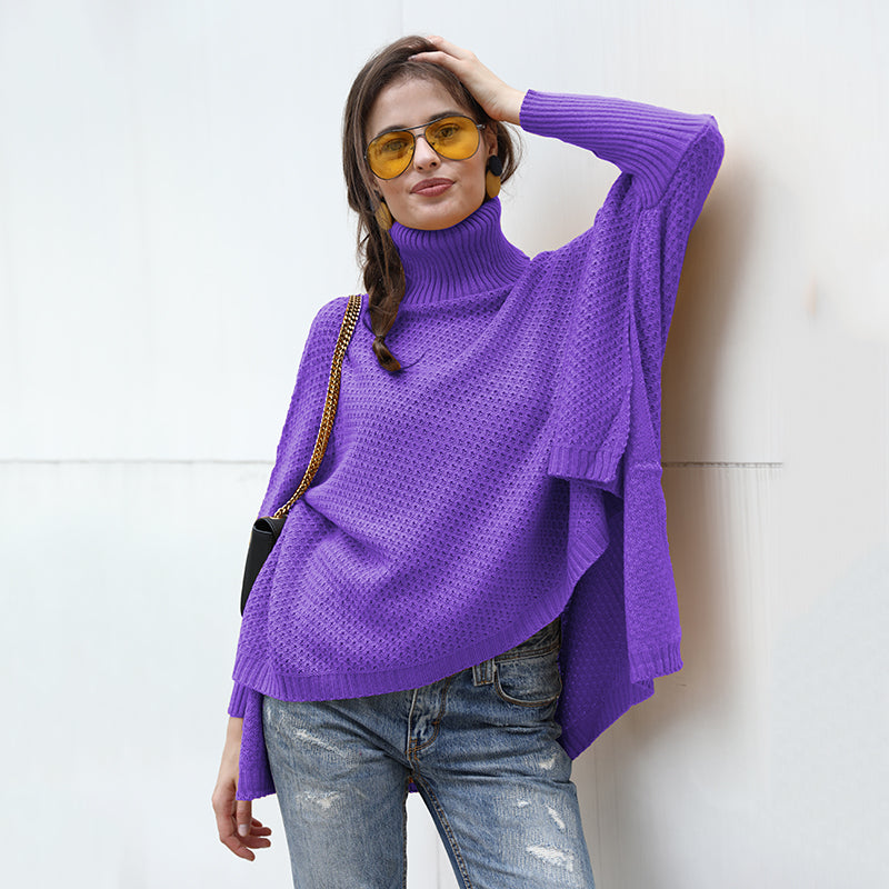 Women's High Collar Loose Hollow Bat Sweater