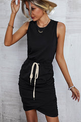 Fashion Solid Drawstring Waist Casual Dress