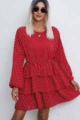 Long Sleeve Dots Print Layered Mini Dress