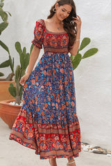 Bohemia Short Sleeve Smocked Maxi Dress