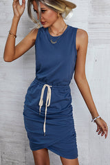 Fashion Solid Drawstring Waist Casual Dress