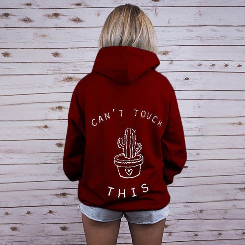 Women's Loose Cactus Pattern Hooded Pullover Sweatshirt