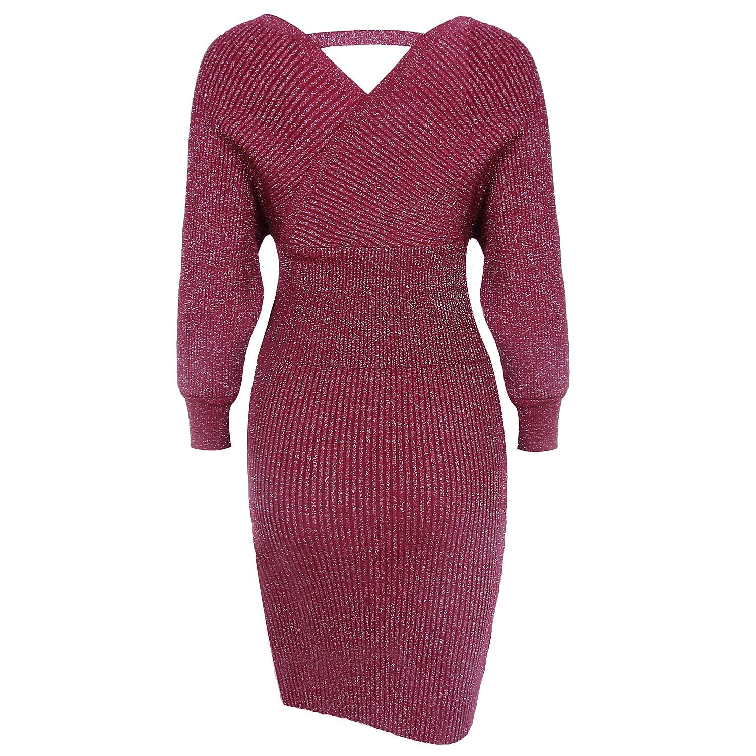 V-neck Knit Backless Bodycon Midi Dresses Two-piece Set