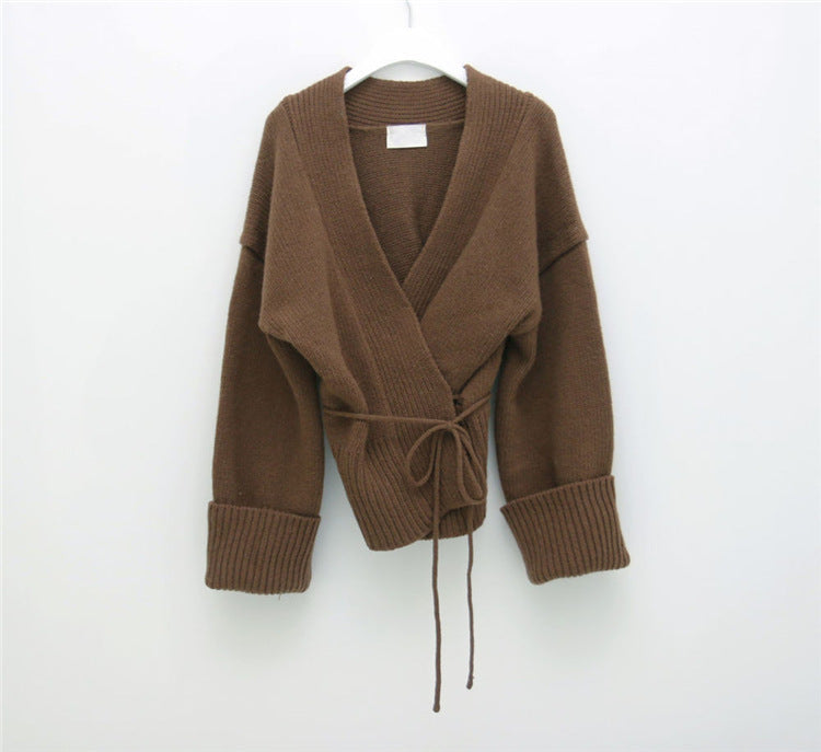 V-neck Lace-up Pit Striped Splicing Sweaters