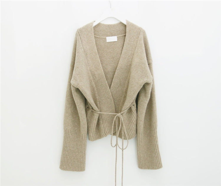 V-neck Lace-up Pit Striped Splicing Sweaters