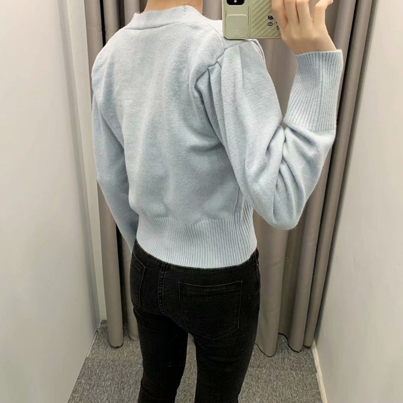 V-neck Heart Shape Button Single-breasted Knit Cardigan