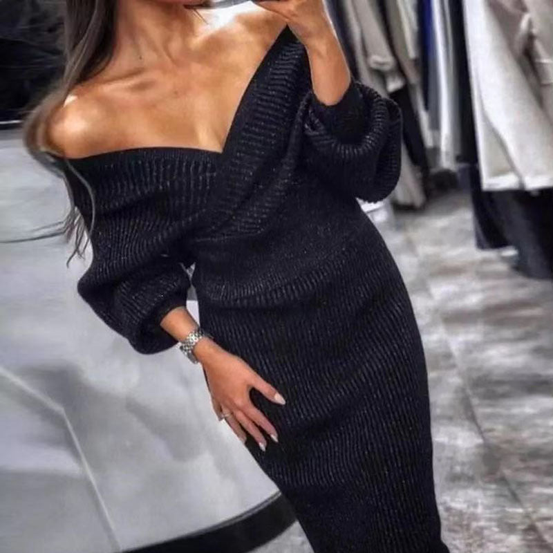 V-neck Knit Backless Bodycon Midi Dresses Two-piece Set