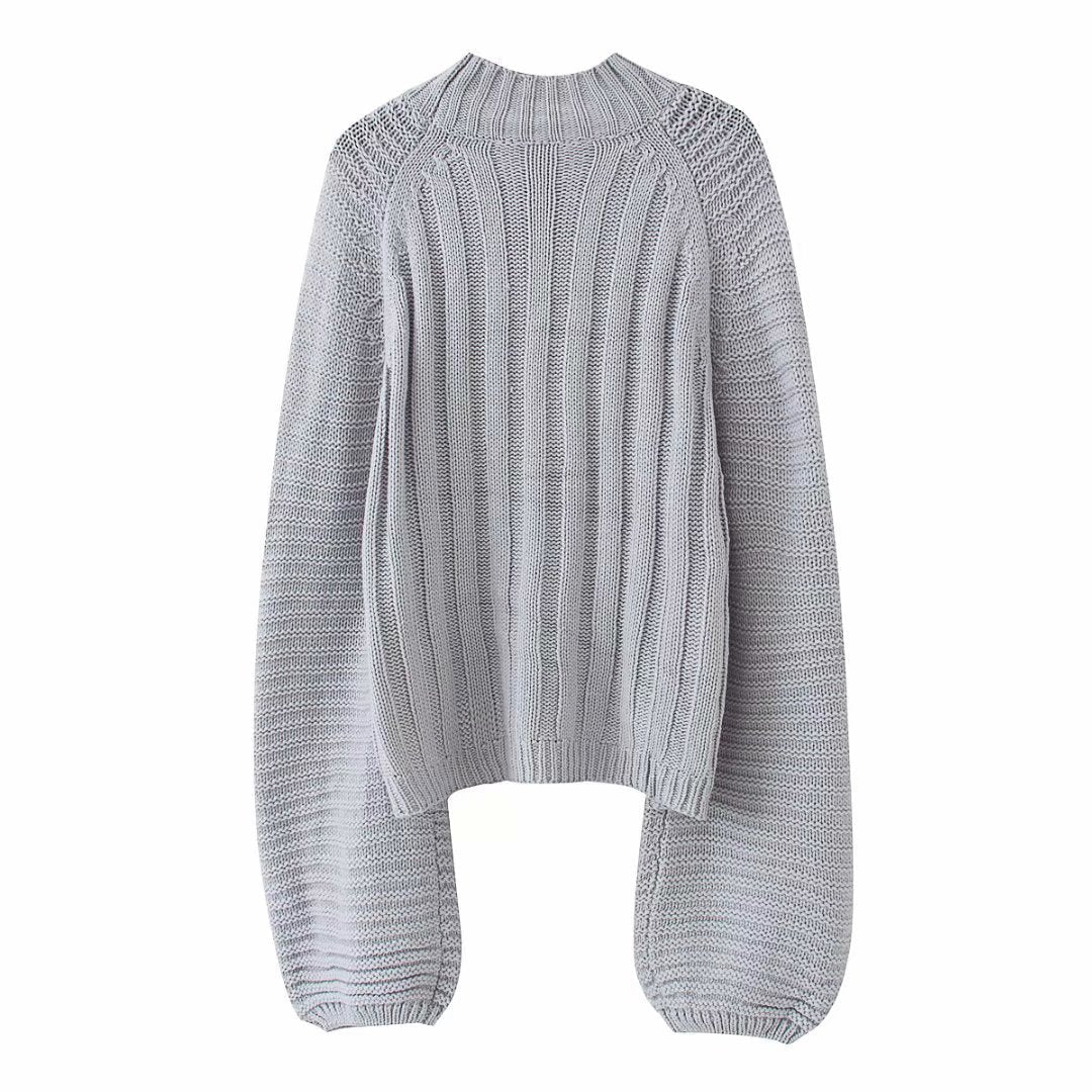 Splicing Hollow-out Lantern Sleeve Knit Sweater
