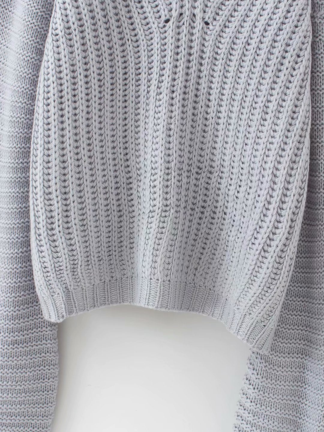 Splicing Hollow-out Lantern Sleeve Knit Sweater
